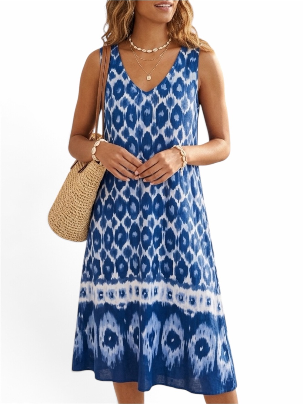 Tommy Bahama Blue Ikat V-Neck Swim Cover Dress